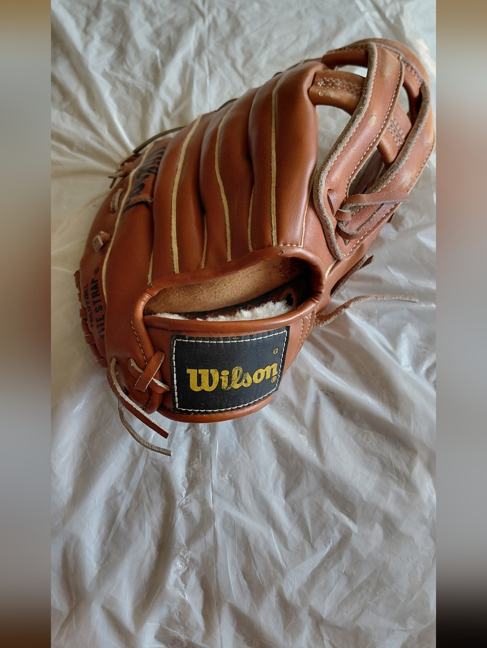 Wilson Tan Leather Baseball Glove with Yellow Logo Left Hand Youth